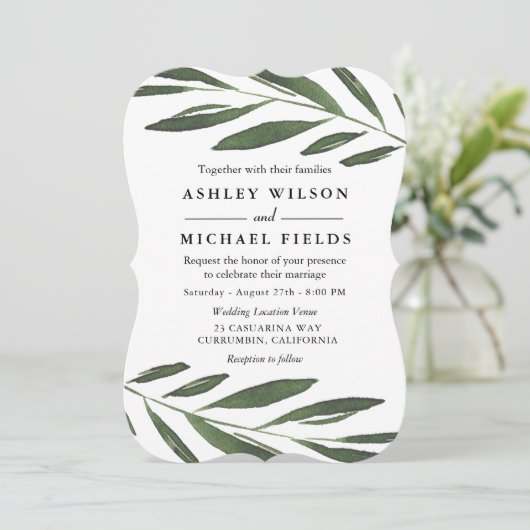 Mooie Greenery Fern Leaf Modern Wedding Kaart (Staand voorkant)