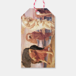 Mooie Griekse meisjes plukken kiezels op een stran Cadeaulabel