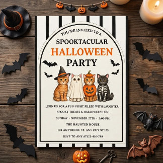 Mooie griezelige Halloween-kattenfeest Kaart
