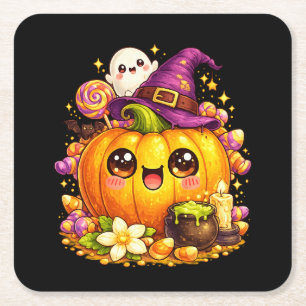 Mooie Griezelige Pompoen Halloween Kawaii Onderzet Kartonnen Onderzetters