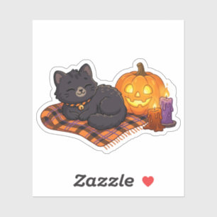 Mooie griezelige seizoen kat Halloween pompoen kaa Sticker