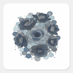 Mooie grijze BLAUWE ROZEN EN DIAMANTEN Ambachtelij Vierkante Sticker