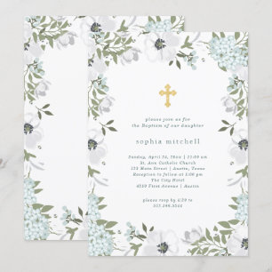 Mooie grijze en witte bloemen   doop kaart