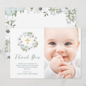 Mooie grijze en witte Floral | Fotobaptisme Bedankkaart (Voorkant / Achterkant)