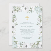 Mooie grijze en witte Floral op blauw | Baptisme Kaart (Voorkant)