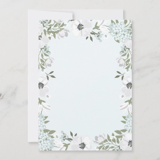Mooie grijze en witte Floral op blauw | Baptisme Kaart (Achterkant)
