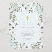 Mooie grijze en witte Floral op blauw | Baptisme Kaart (Voorkant / Achterkant)