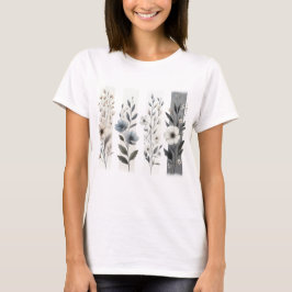 MOOIE GRIJZE EN WITTE PASTEL WILDE BLOEMEN T-SHIRT