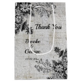 Mooie grijze en zwarte artistieke bloemen medium cadeauzakje (Achterkant)