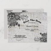 Mooie grijze en zwarte bloemen redden de datum aankondigingskaart (Voorkant / Achterkant)