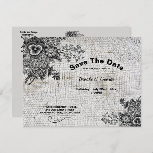 Mooie grijze en zwarte bloemen redden de datum aankondigingskaart (Voorkant / Achterkant)