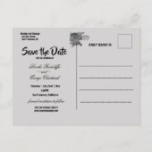 Mooie grijze en zwarte bloemen redden de datum aankondigingskaart (Achterkant)