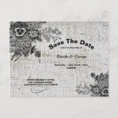 Mooie grijze en zwarte bloemen redden de datum aankondigingskaart (Voorkant)