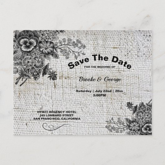 Mooie grijze en zwarte bloemen redden de datum aankondigingskaart (Voorkant)