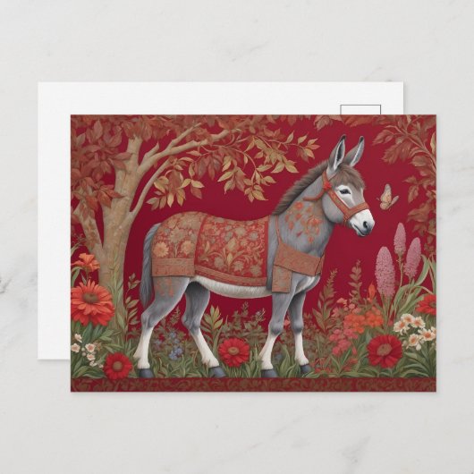 Mooie grijze ezel rode platteland briefkaart (Voorkant / Achterkant)