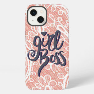 Mooie, grijze Girl Boss, op roze en witte kant Unc iPhone 13 Hoesje
