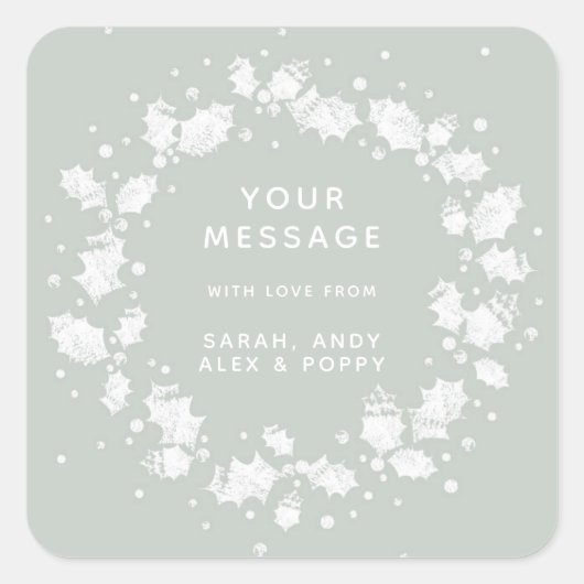 Mooie grijze groene kerstkrans van hulst vierkante sticker (Voorkant)