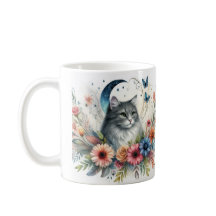 Mooie Grijze Kat Portret met Bloemen Mok