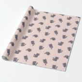 Mooie Grijze Kat Roze Inpakpapier (Uitgerold)