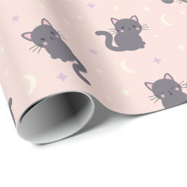 Mooie Grijze Kat Roze Inpakpapier