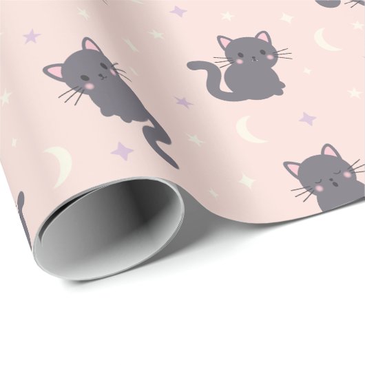 Mooie Grijze Kat Roze Inpakpapier (Rol Hoek)