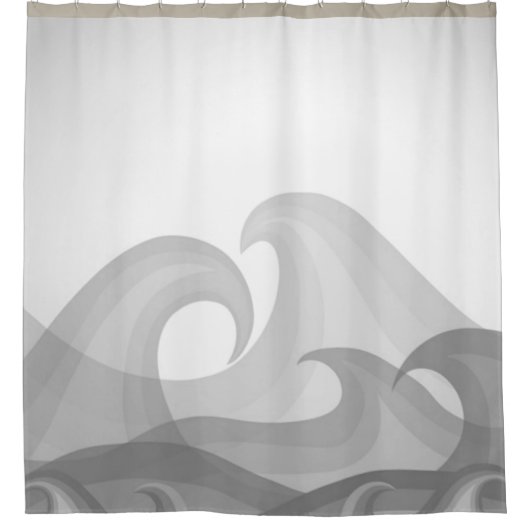 Mooie Grijze Kunst Golven van Waterpret Douchegordijn (Voorkant)