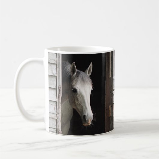 Mooie grijze Mare Horse en Barn Coffee-Mok Koffiemok (Links)