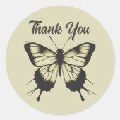 Mooie grijze minimalistische vlinder Dank u Ronde Sticker (Voorkant)