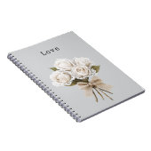 Mooie grijze namaak kant witte rozen bloem notitieboek (Rechterzijde)