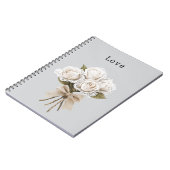Mooie grijze namaak kant witte rozen bloem notitieboek (Linkerzijde)