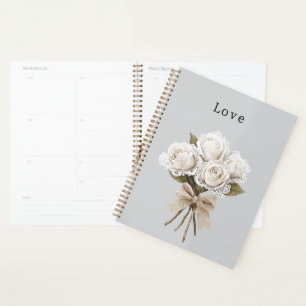 Mooie grijze namaak kant witte rozen bloem planner
