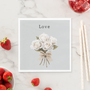 Mooie grijze namaak kant witte rozen bloem servet