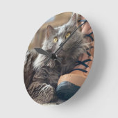 Mooie grijze Nebelung Lang Haar Russische Blauwe K Ronde Klok (Hoek)