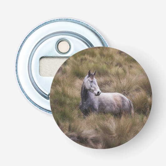 Mooie grijze paard button flesopener (Voorkant)
