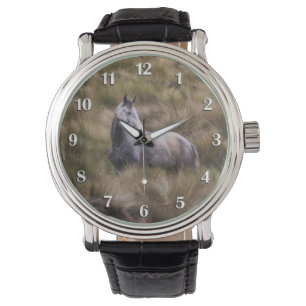 Mooie grijze paard gekleurd witte nummers horloge