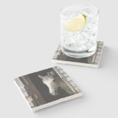 Mooie grijze paarden stenen onderzetter (Zijkant)