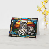 Mooie grijze tabby- glas in lood kaart (Gele Bloem)