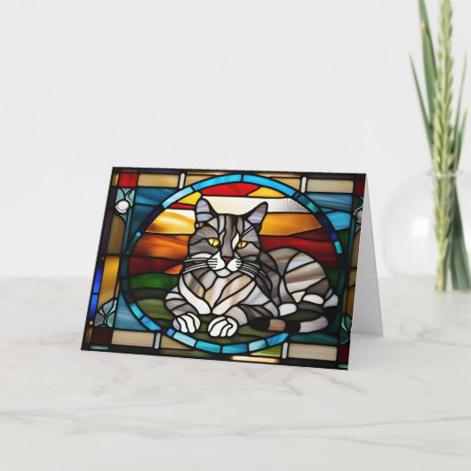 Mooie grijze tabby- glas in lood kaart (Voorkant)