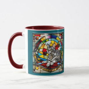 Mooie grijze tabby glas-in-lood mok