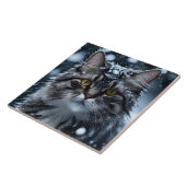 Mooie Grijze Tabby Kat in de Sneeuw Tegeltje (Zijkant)