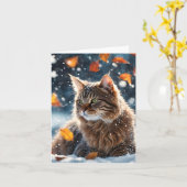 Mooie Grijze Tabby Kat Vallen Bladeren Blank Kaart (Gele Bloem)