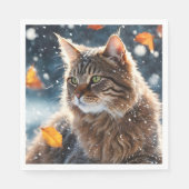 Mooie Grijze Tabby Kat Vallen Bladeren Servet (Voorkant)