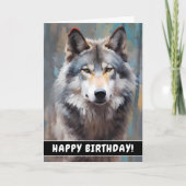 Mooie Grijze Wilde Wolf Olie Stijl Gelukkige Verja Kaart (Voorkant)