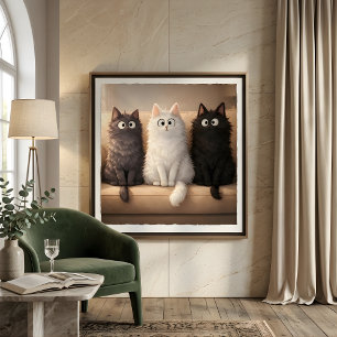 Mooie grijze, witte en zwarte katjes muurposter poster