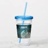 Mooie Grijze Wolf in een Donker Bos Acryl Drinkbeker (Achterkant)