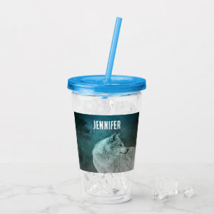 Mooie Grijze Wolf in een Donker Bos Acryl Drinkbeker