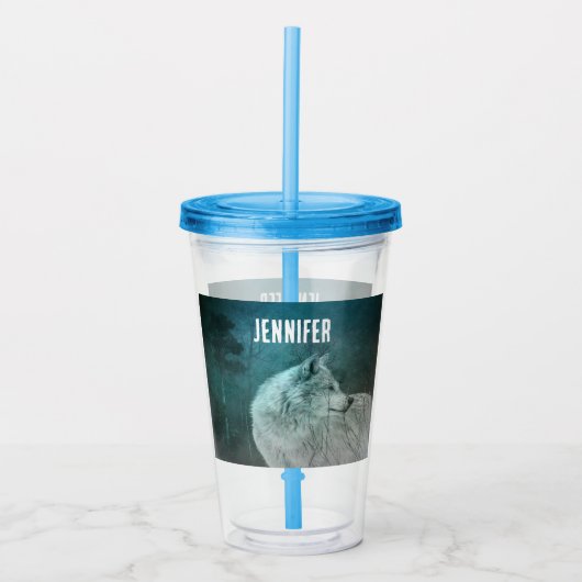 Mooie Grijze Wolf in een Donker Bos Acryl Drinkbeker (Voorkant)