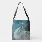 Mooie Grijze Wolf in een Donker Bos Crossbody Tas (Achterkant)
