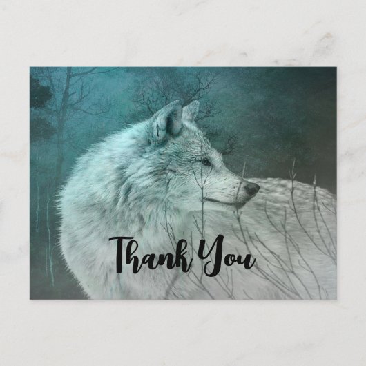 Mooie Grijze Wolf in een Donker Bos Dank u Briefkaart (Voorkant)