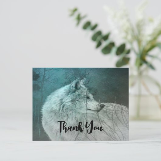 Mooie Grijze Wolf in een Donker Bos Dank u Briefkaart (Staand voorkant)